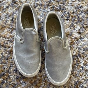 Vans kids Silver Slip-On Sneakers with Glitter Finish Sz 3.5